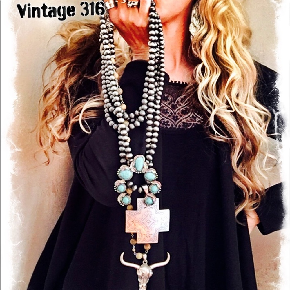 RESERVED - BIG Ol' Quadruple Strand Cross Necklace - Picture 7 of 7
